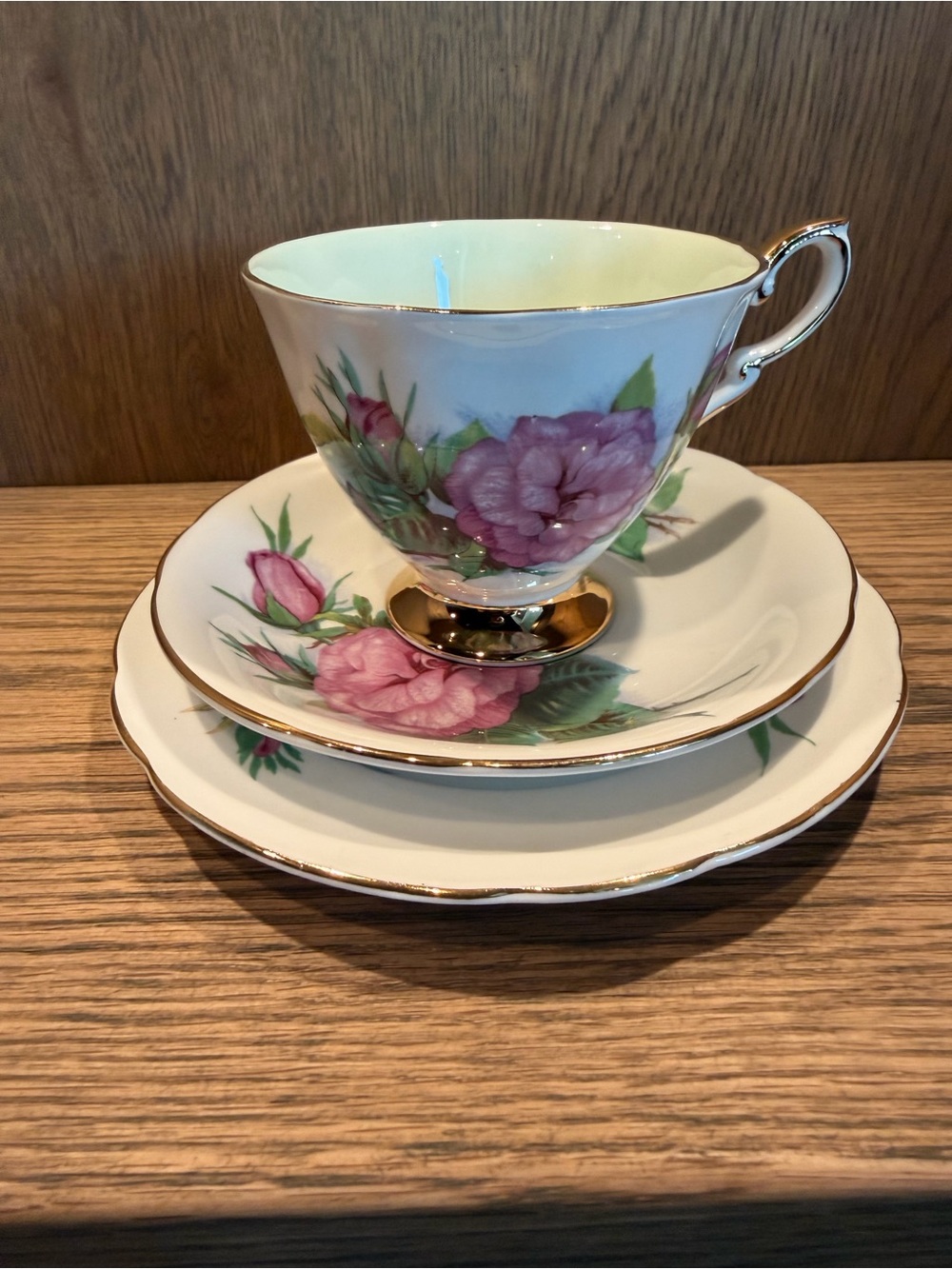 Fine Porcelain Teacup and Saucer Set with Pink Rose Motif